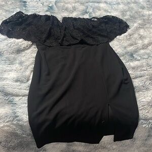 Great condition strapless black dress with lace detail on chest